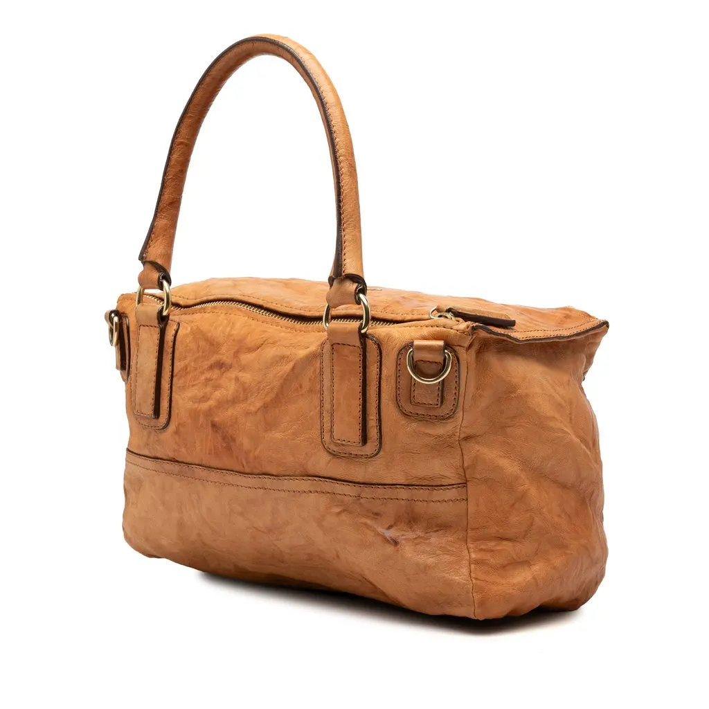 Givenchy Medium Wrinkled Sheepskin Pandora Satchel Brown Leather Very good - Back View