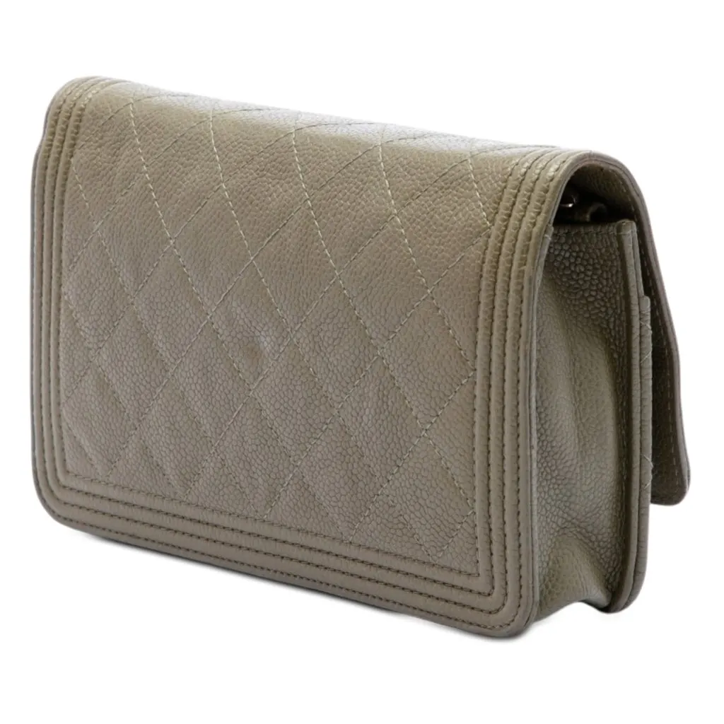 Chanel Quilted Caviar Boy Wallet on Chain Green Leather Very good - Back View