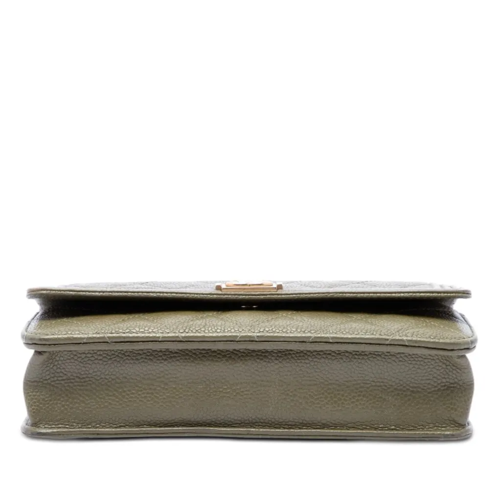 Chanel Quilted Caviar Boy Wallet on Chain Green Leather Very good - Inside View