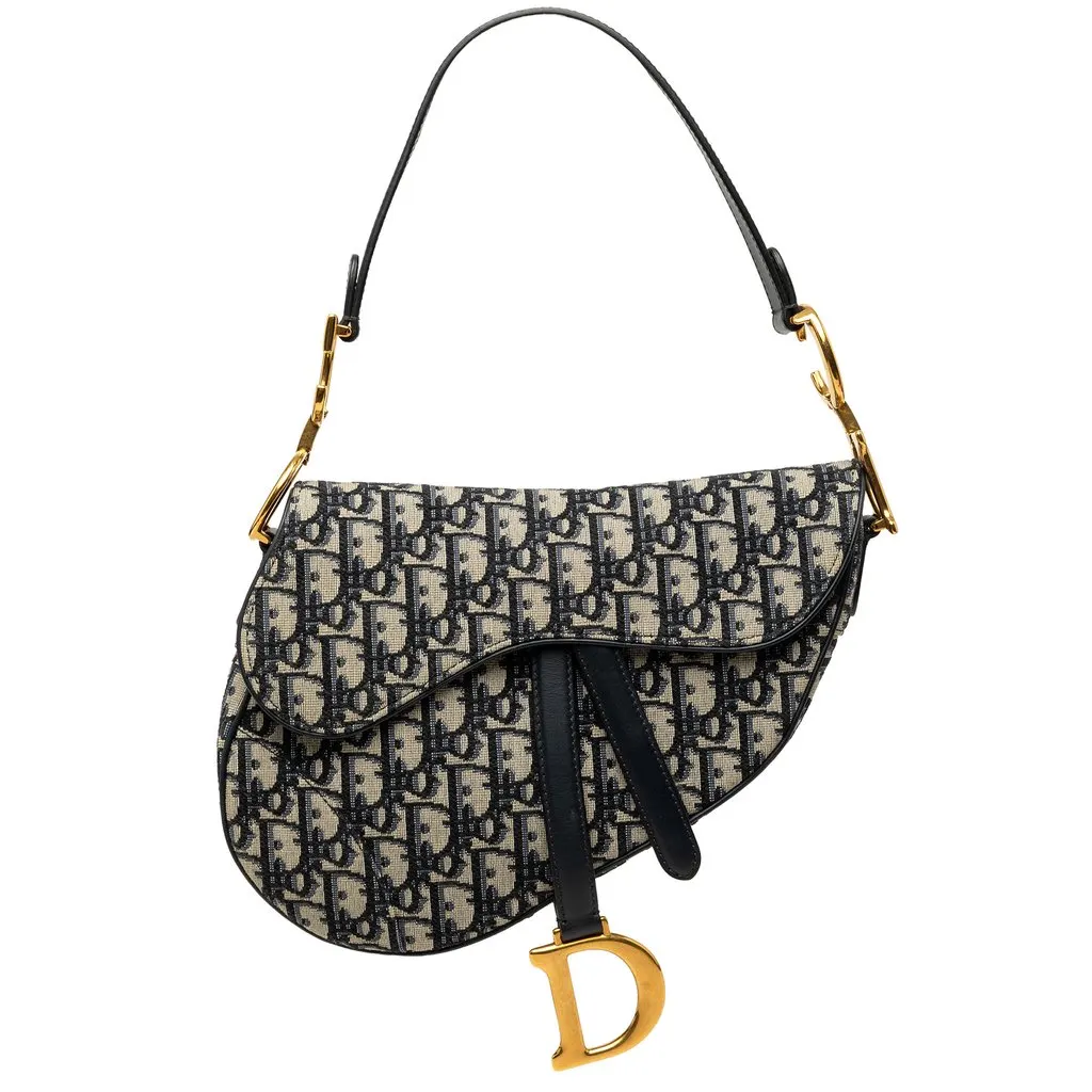 Dior Oblique Canvas Saddle Bag Blue Very good - Front View