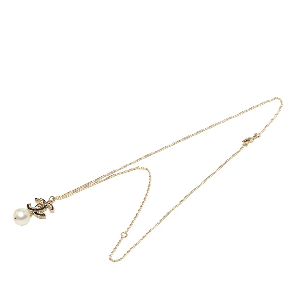 Chanel Gold Plated CC Faux Pearl Baroque Pendant Necklace Gold Metal Very good - Front View