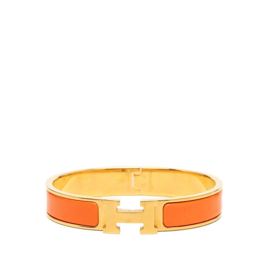 Hermès Narrow Enamel Clic H Bracelet PM Orange Very good - Front View