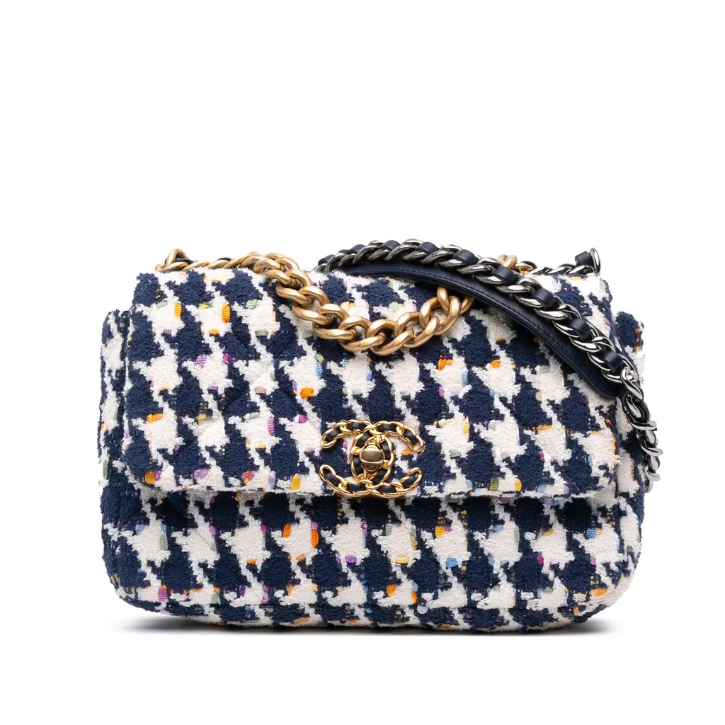 Chanel Medium Houndstooth Tweed 19 Flap Blue Very good - Front View