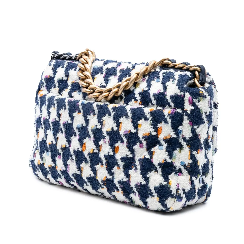 Chanel Medium Houndstooth Tweed 19 Flap Blue Very good - Back View
