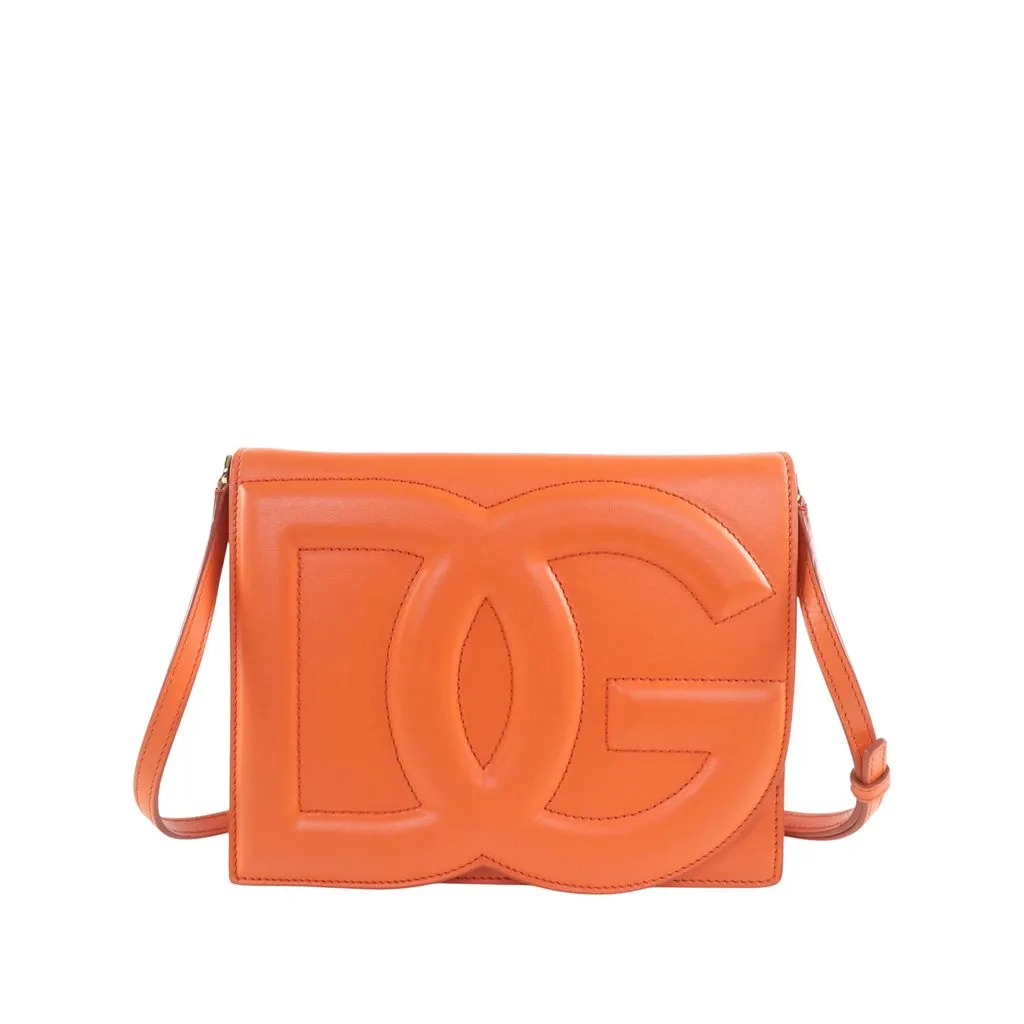 Dolce & Gabbana Leather DG Logo Flap Crossbody Orange Leather Very good - Front View