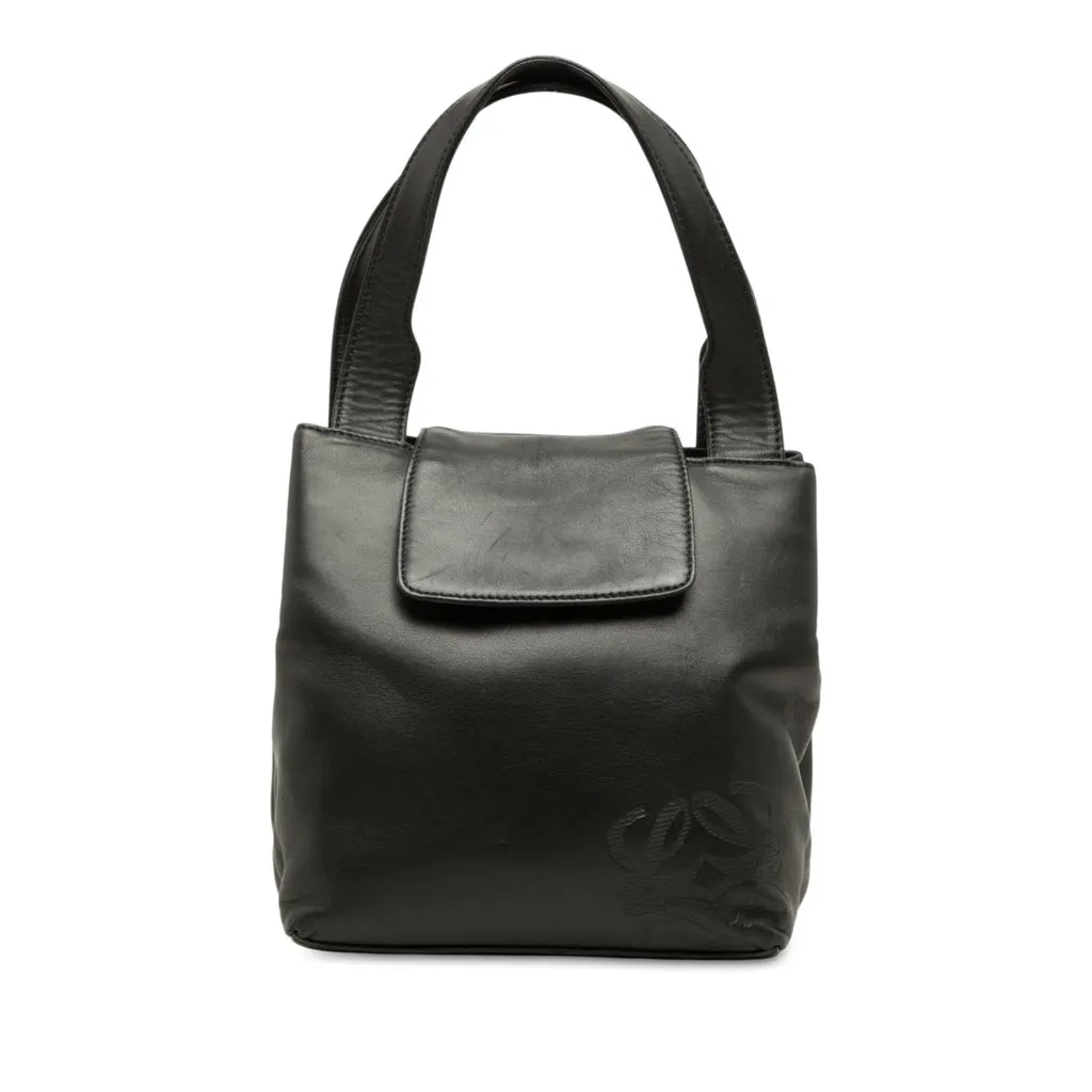 Loewe Nappa Anagram Handbag Black Leather Good - Front View