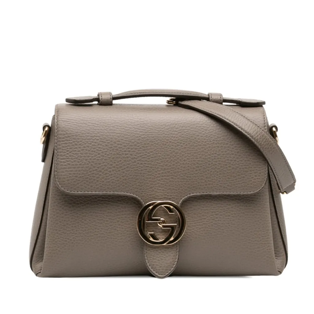 Gucci Small Dollar Calf Interlocking G Satchel Brown Leather Very good - Front View