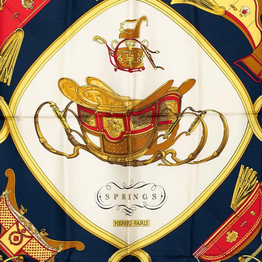 Hermès Springs Silk Scarf 90 Blue Very good - Box View