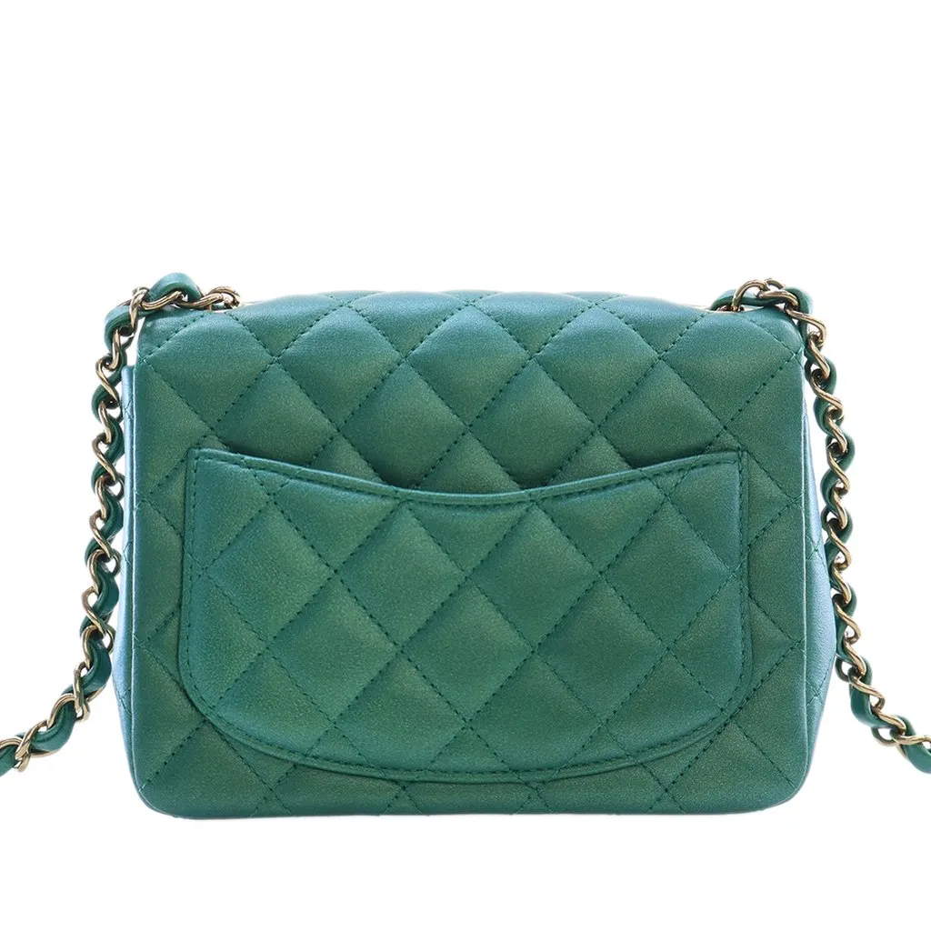 Chanel Mini Square Classic Iridescent Lambskin Single Flap Green Leather Very good - Model View