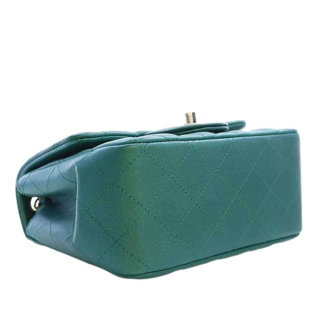 Chanel Mini Square Classic Iridescent Lambskin Single Flap Green Leather Very good - Box View