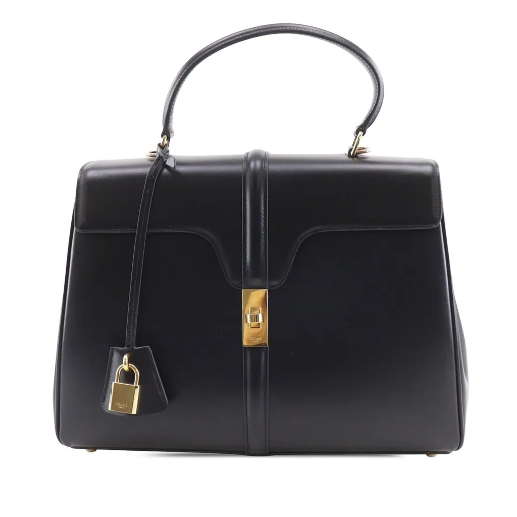 Celine Medium Calfskin Classique 16 Top Handle Bag Black Leather Very good - Front View