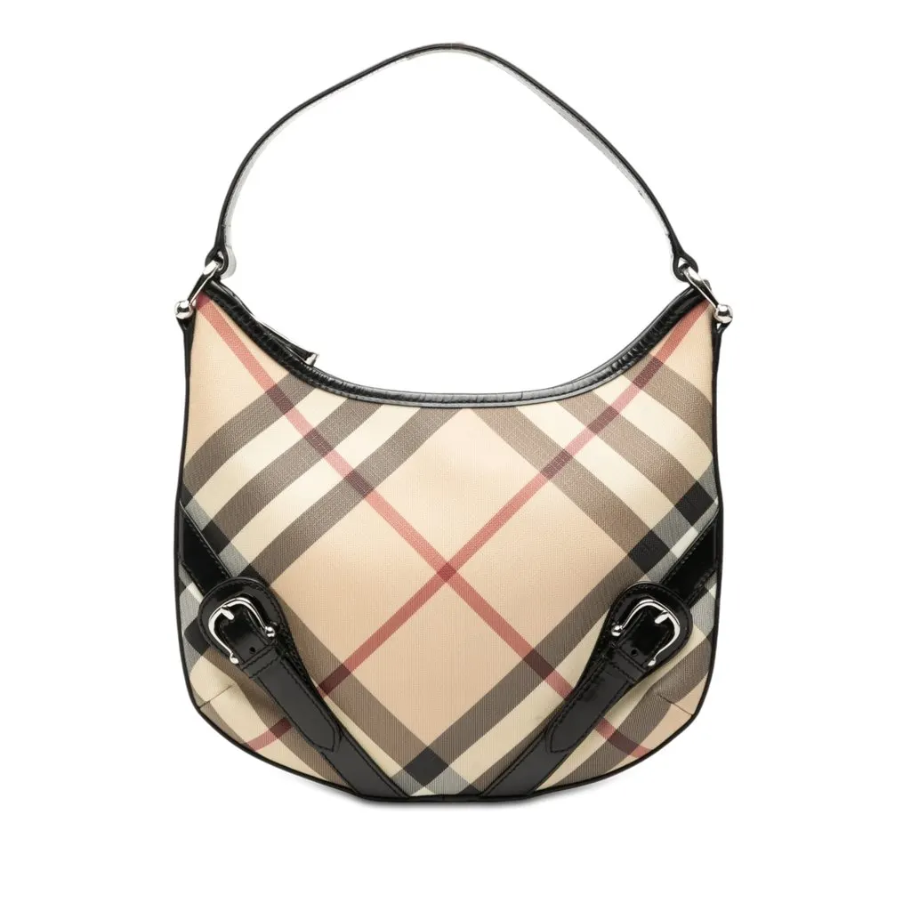 Burberry Supernova Check Coated Canvas Larkin Hobo Beige Very good - Front View
