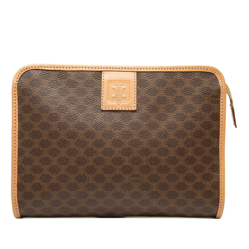 Celine Macadam Coated Canvas Clutch Brown Canvas Very good - Front View