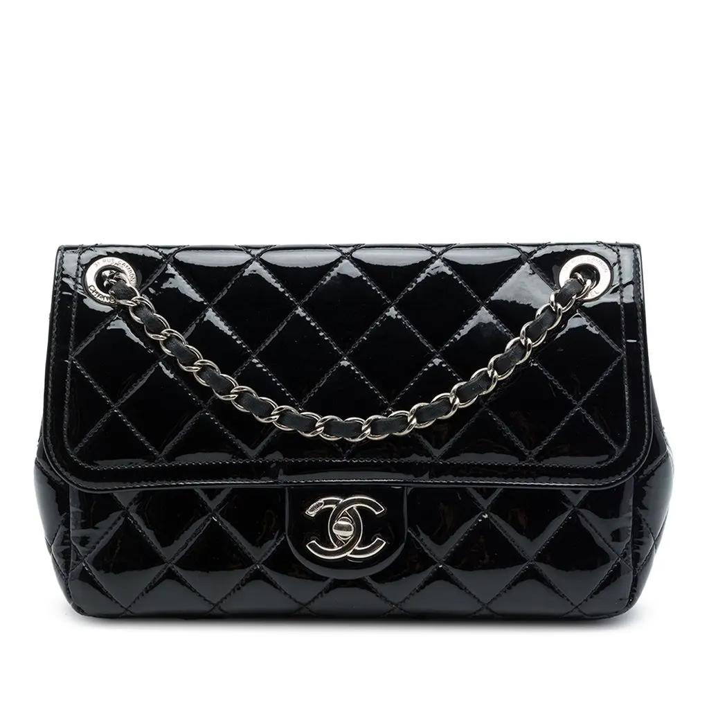 Chanel Medium Quilted Patent Coco Shine Flap Black Leather Very good - Front View