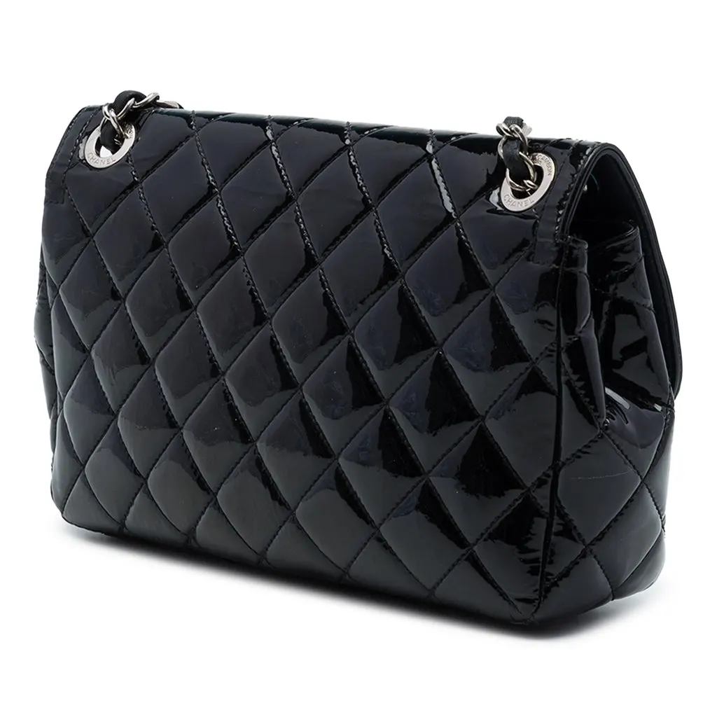 Chanel Medium Quilted Patent Coco Shine Flap Black Leather Very good - Back View