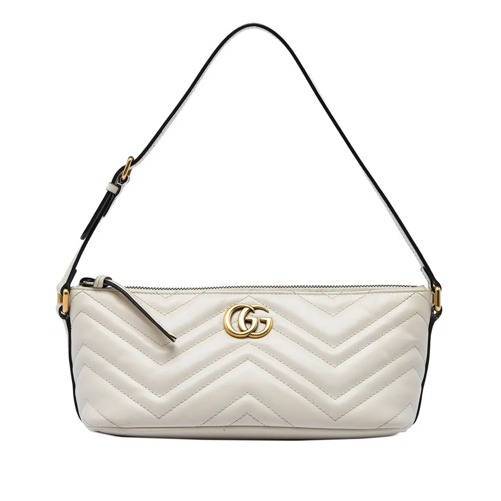 Gucci GG Marmont Matelasse Calfskin Shoulder Bag White Leather Very good - Front View