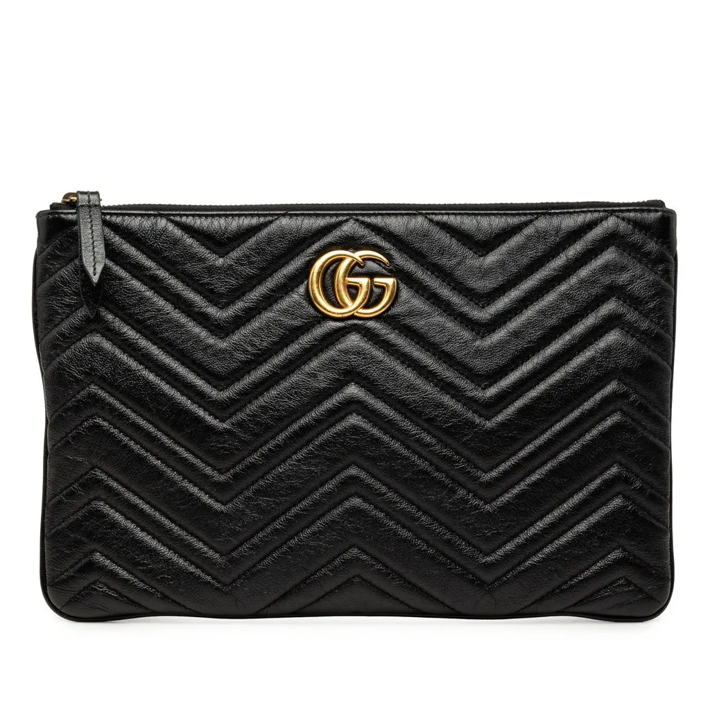 Gucci GG Marmont Matelasse Leather Clutch Black Leather Very good - Front View