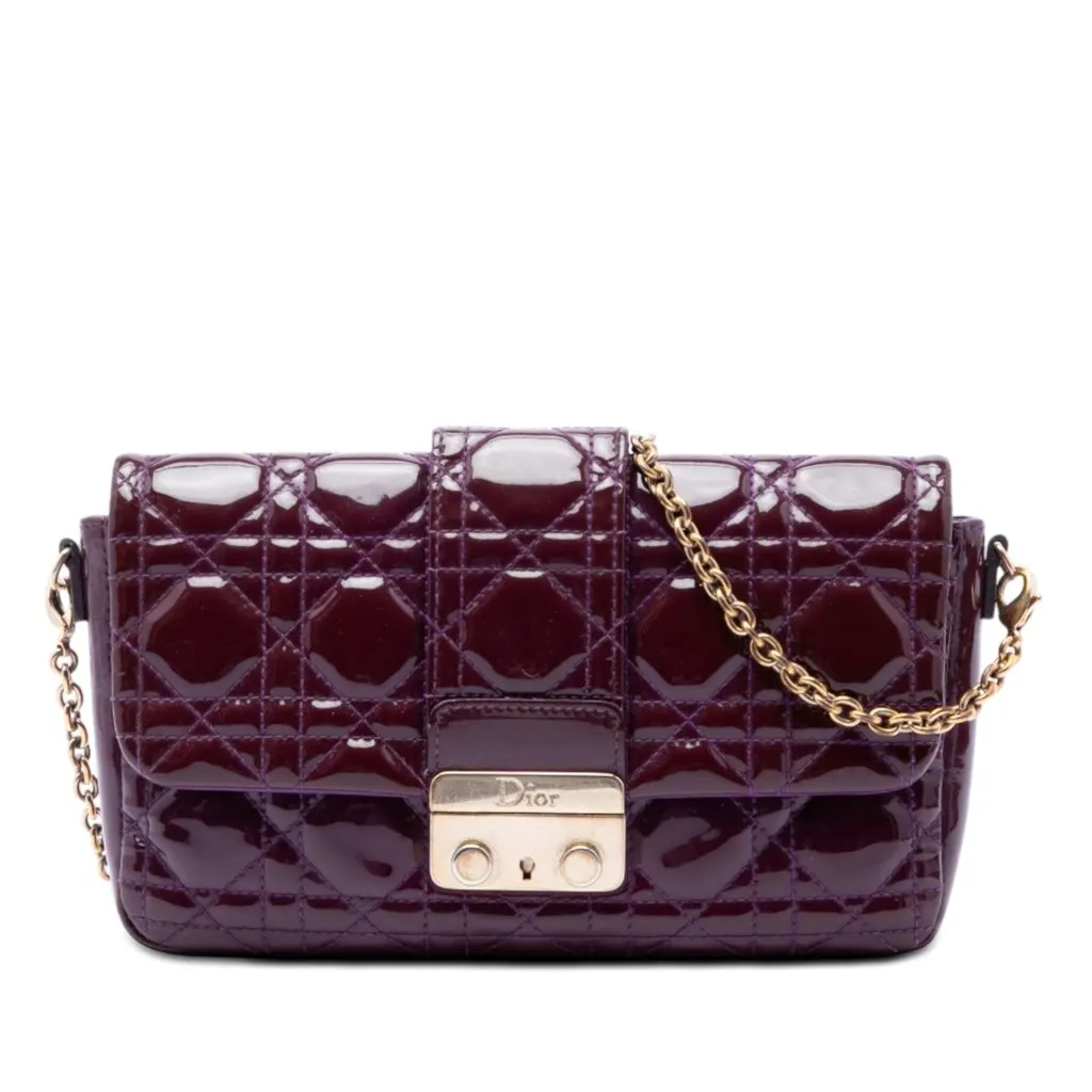 Dior Patent Cannage New Lock Pouch Crossbody Purple Leather Very good - Front View