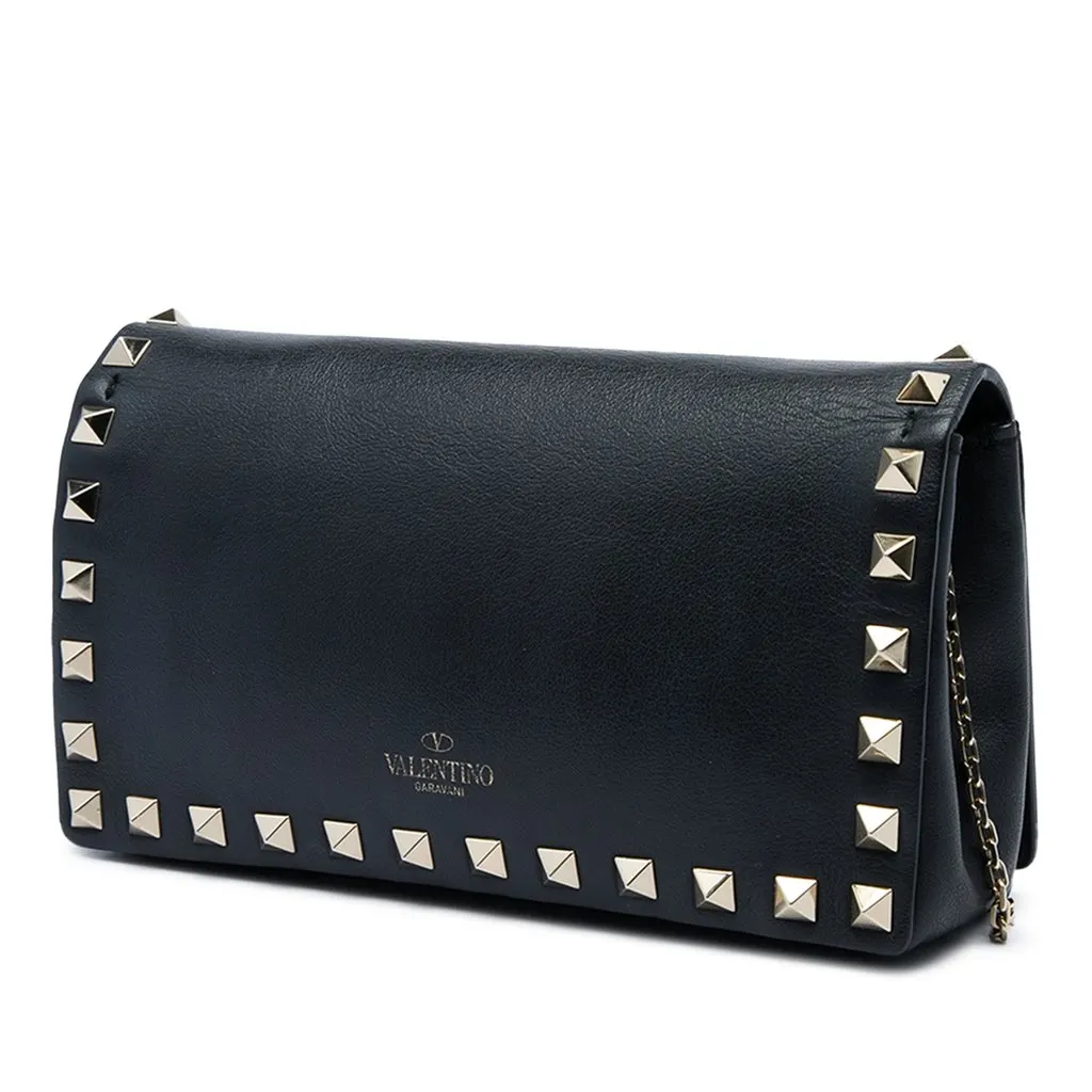 Valentino Calfskin Rockstud Wallet On Chain Black Leather Very good - Back View