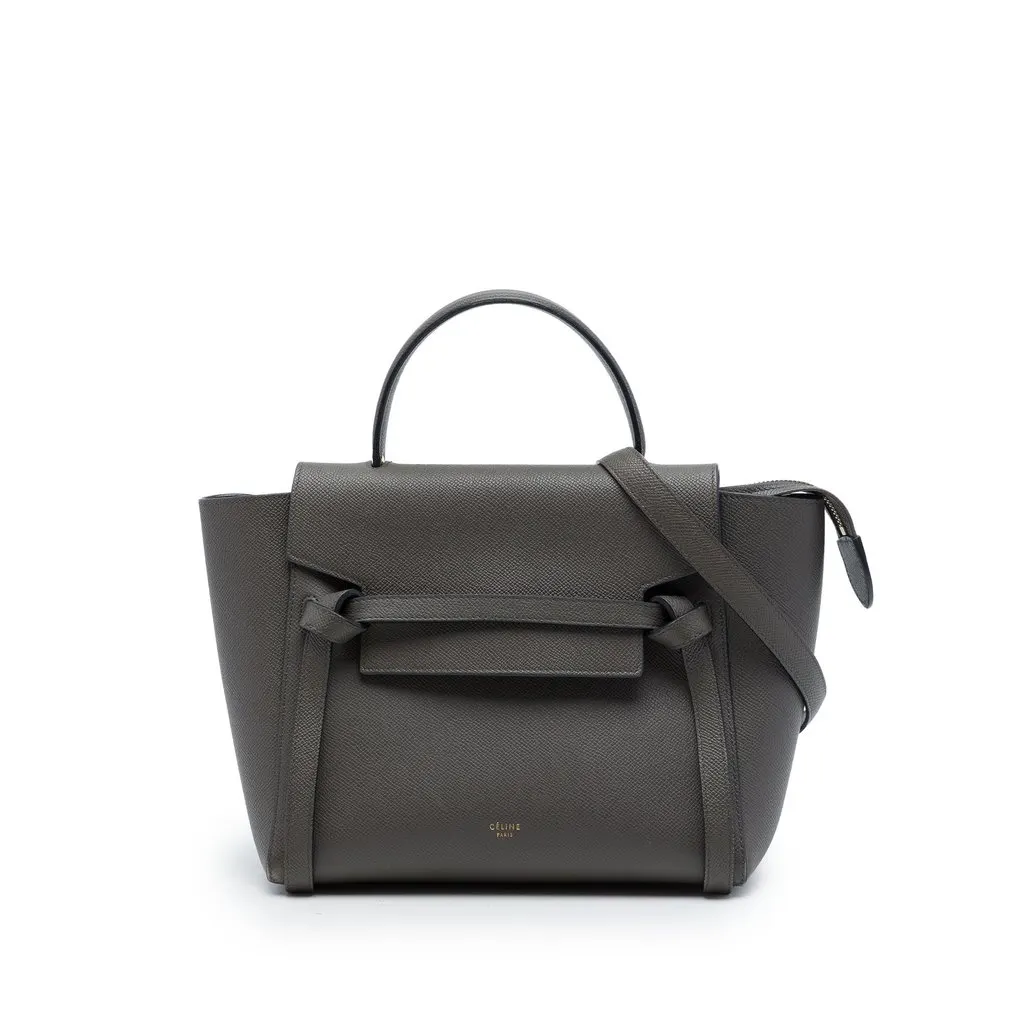 Celine Micro Grained Calfskin Belt Bag Grey Leather Good - Front View