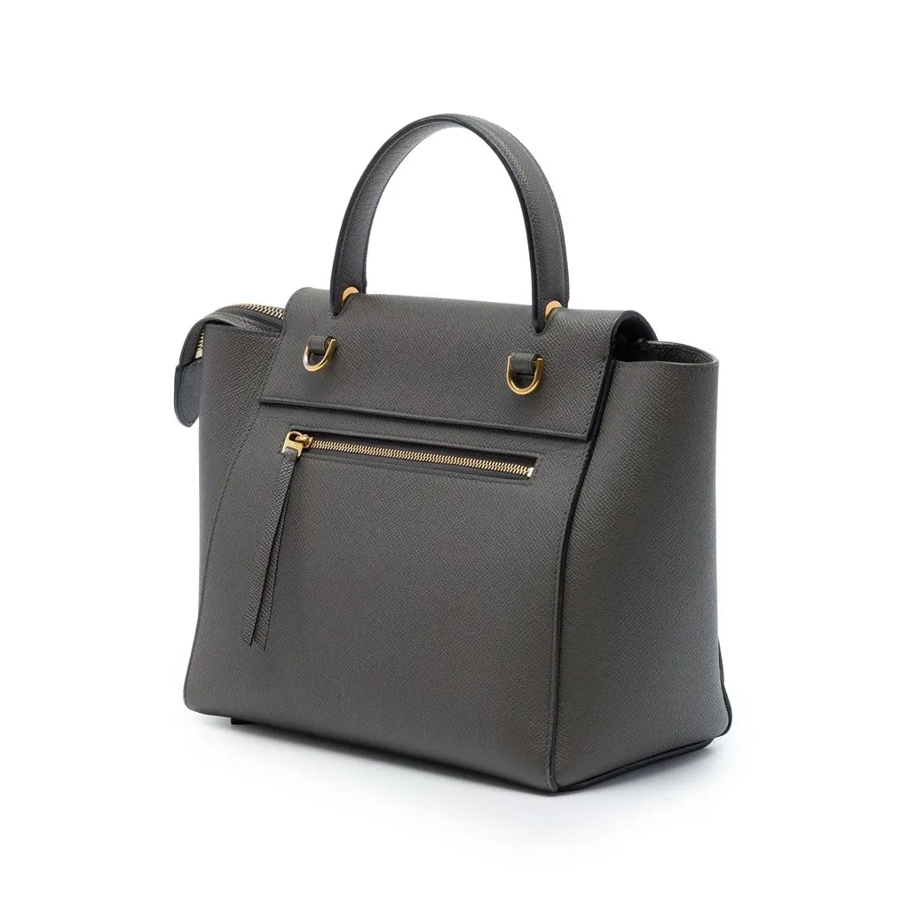 Celine Micro Grained Calfskin Belt Bag Grey Leather Good - Back View
