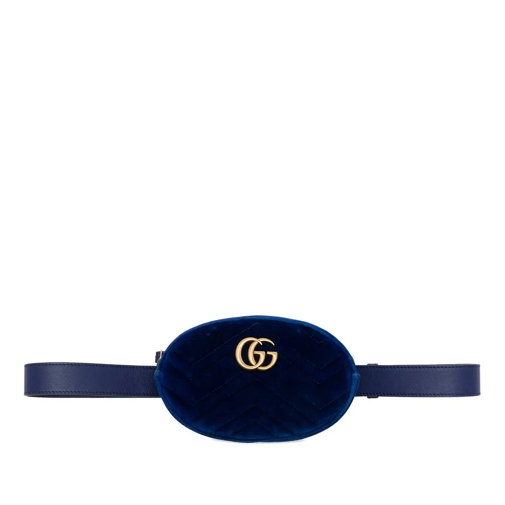 Gucci GG Marmont Matelasse Velvet Belt Bag Blue Very good - Front View