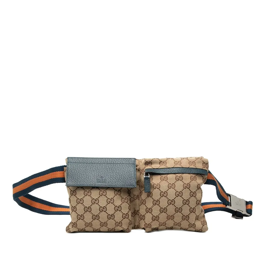 Gucci GG Canvas Web Double Pocket Belt Bag Beige Canvas Very good - Front View