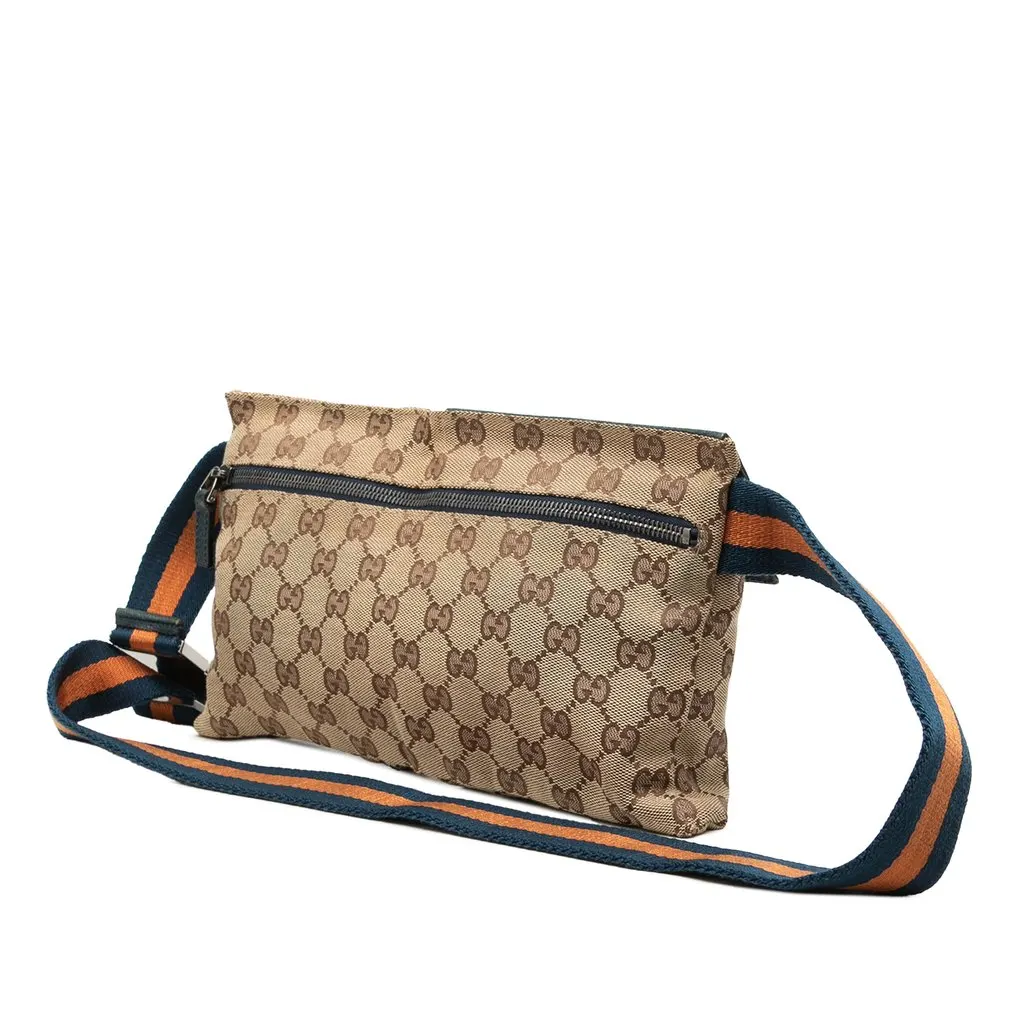 Gucci GG Canvas Web Double Pocket Belt Bag Beige Canvas Very good - Back View