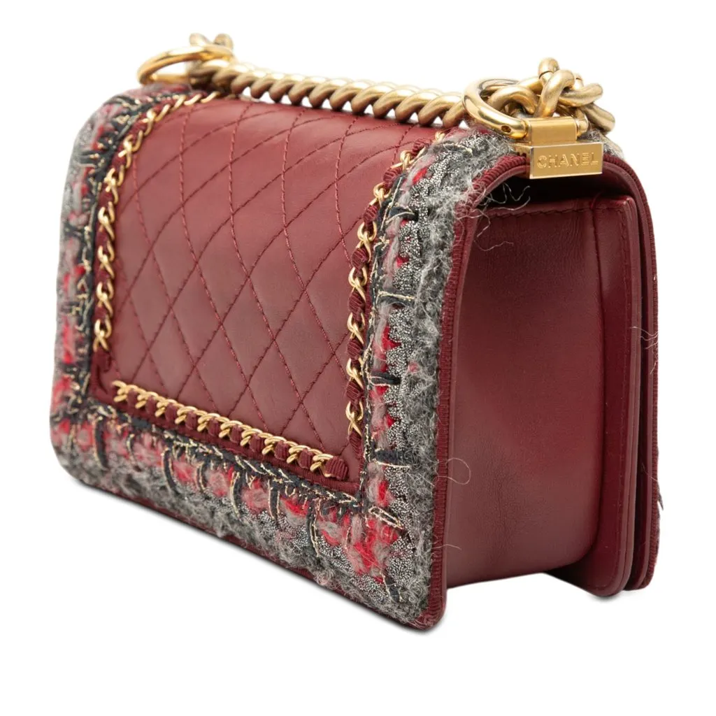 Chanel Small Quilted Lambskin and Braided Tweed Jacket Boy Flap Red Very good - Back View