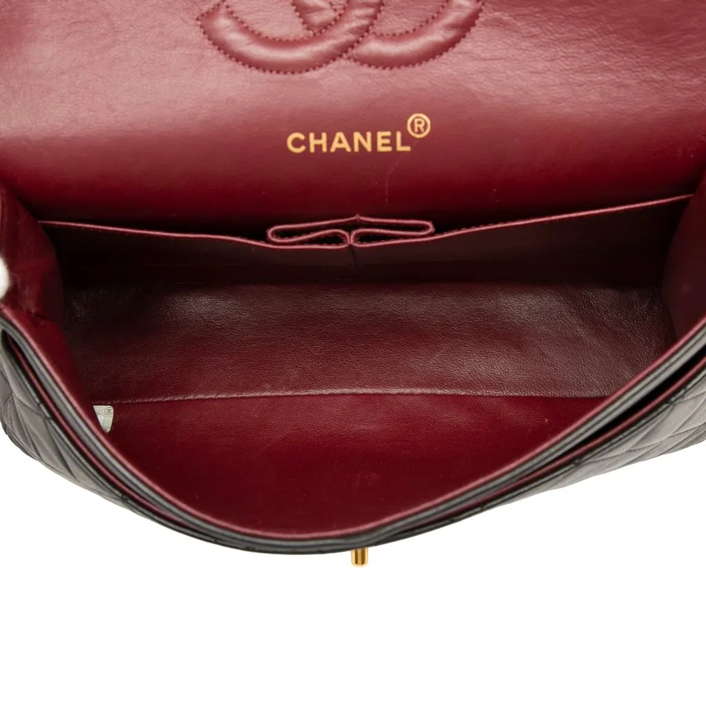 Chanel Medium Classic Lambskin Double Flap Black Leather Good - Model View