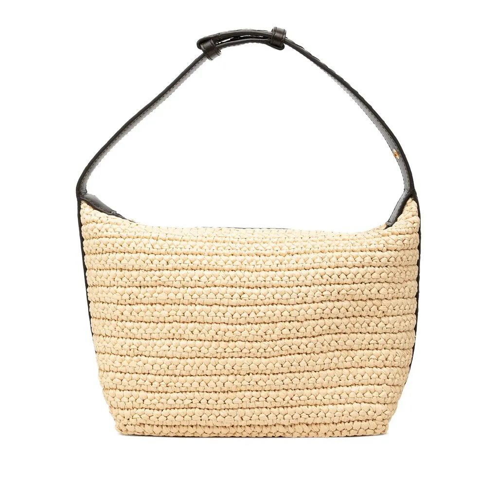 Bottega Veneta Mini Nappa Intrecciato Trimmed Raffia Wallace Handbag Beige Rattan Good - Front View