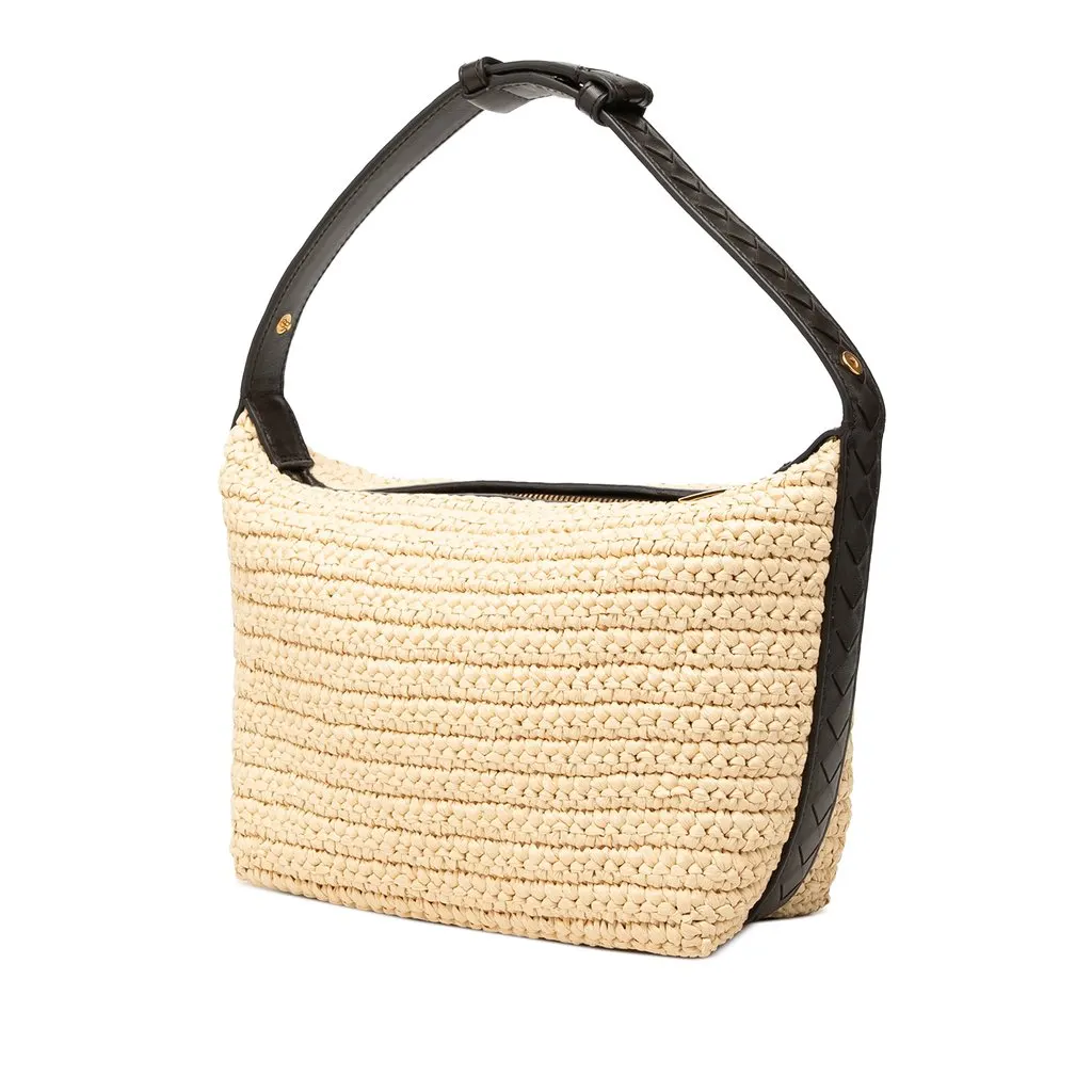 Bottega Veneta Mini Nappa Intrecciato Trimmed Raffia Wallace Handbag Beige Rattan Good - Back View
