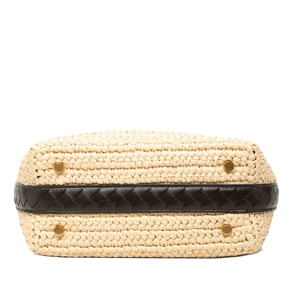 Bottega Veneta Mini Nappa Intrecciato Trimmed Raffia Wallace Handbag Beige Rattan Good - Inside View
