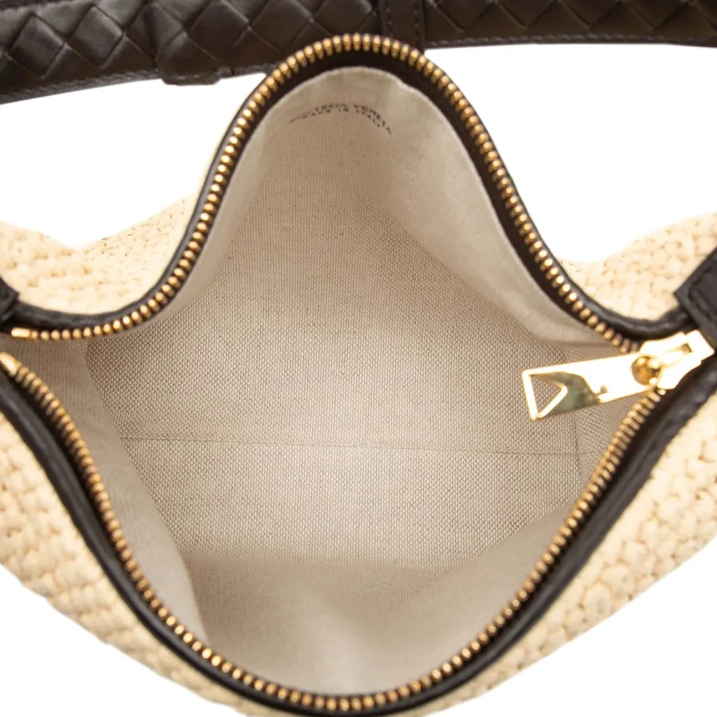 Bottega Veneta Mini Nappa Intrecciato Trimmed Raffia Wallace Handbag Beige Rattan Good - Model View