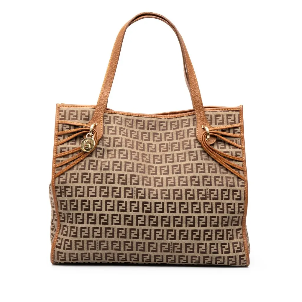 Fendi Zucchino Canvas Tote Beige Canvas Good - Front View