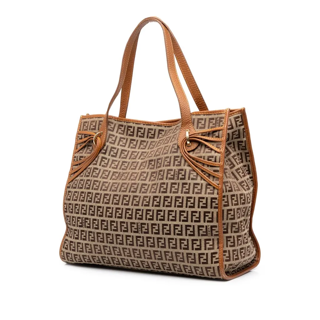 Fendi Zucchino Canvas Tote Beige Canvas Good - Back View