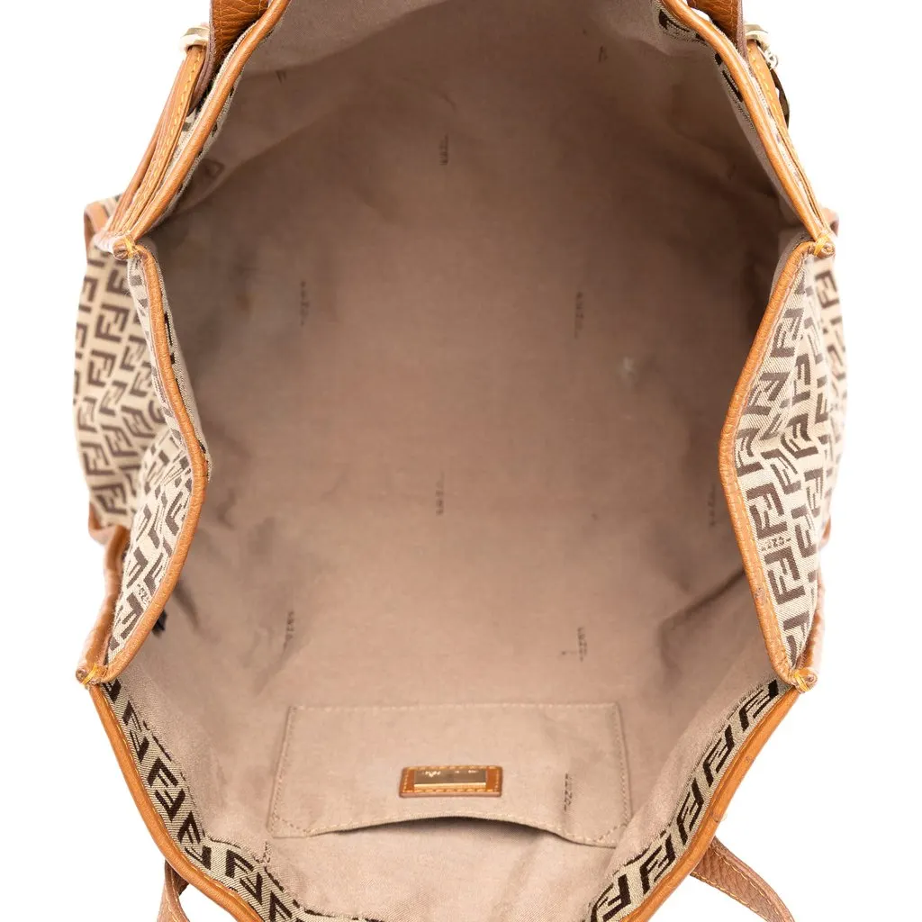 Fendi Zucchino Canvas Tote Beige Canvas Good - Model View