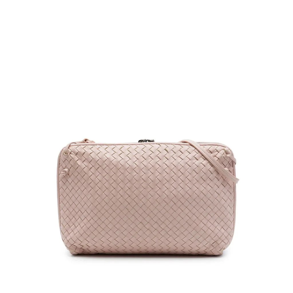 Bottega Veneta Large Nappa Intrecciato Nodini Crossbody Pink Leather Very good - Front View