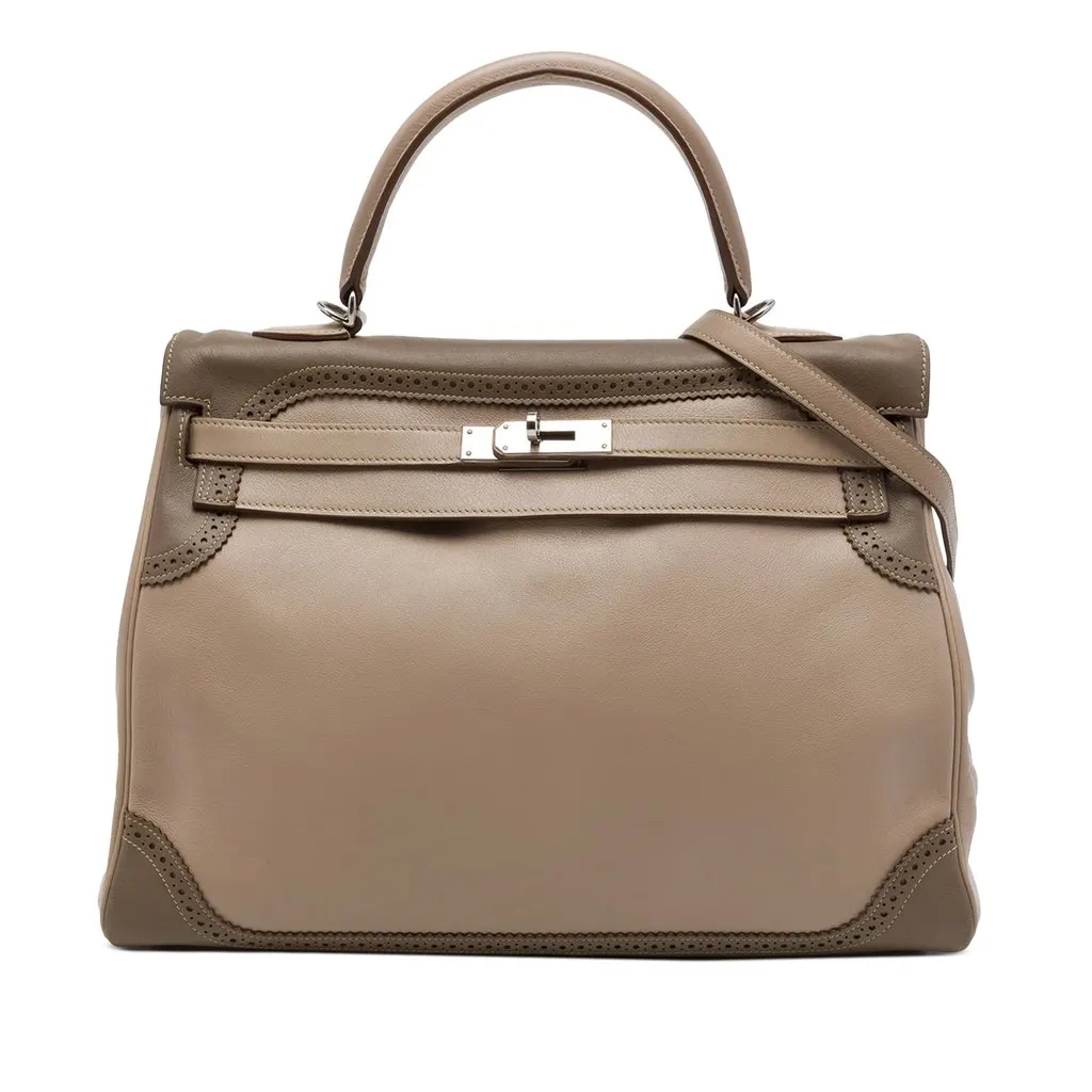 Hermès Swift Ghillies Kelly II Retourne 35 Beige Leather Good - Front View