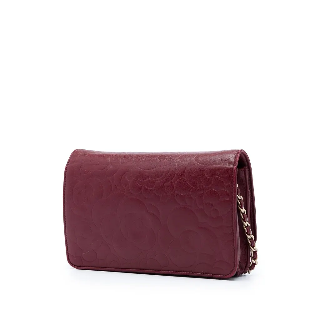 Chanel CC Embossed Calfskin Camellia Wallet On Chain Red Leather Very good - Back View