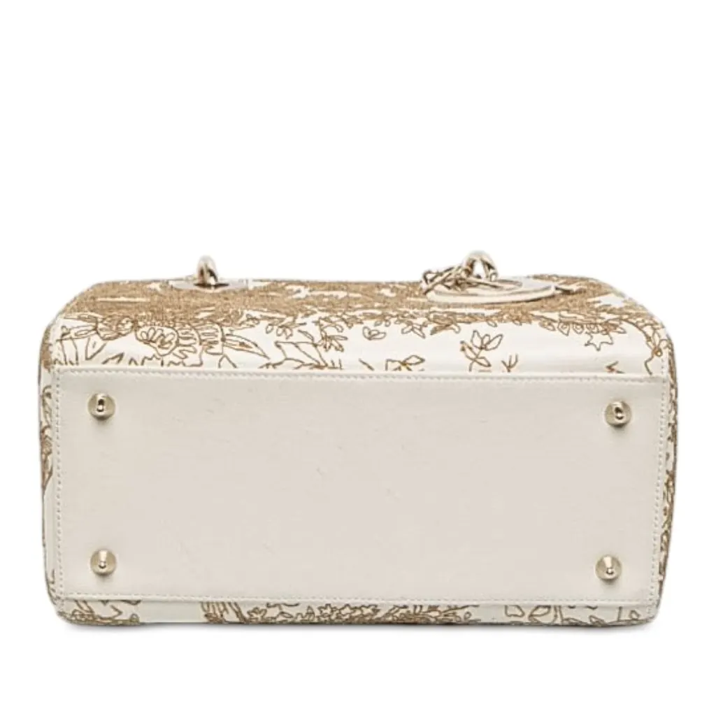 Dior Medium Calfskin Embroidered Jardin D Hiver Lady Dior White Leather Good - Inside View