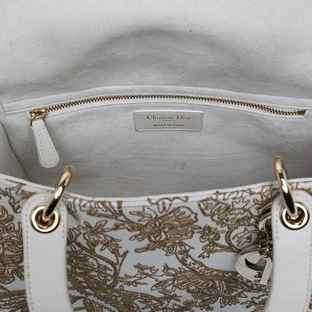 Dior Medium Calfskin Embroidered Jardin D Hiver Lady Dior White Leather Good - Model View
