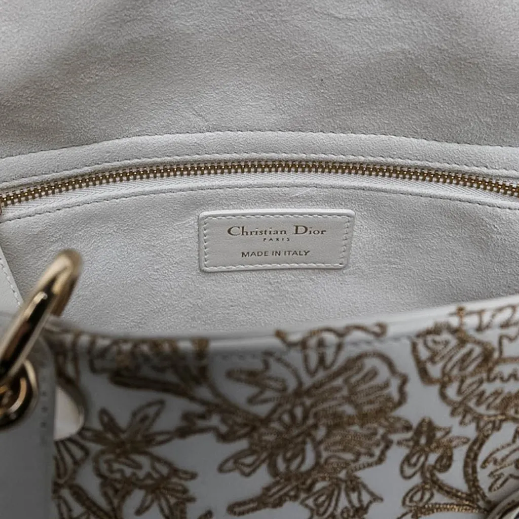Dior Medium Calfskin Embroidered Jardin D Hiver Lady Dior White Leather Good - Box View