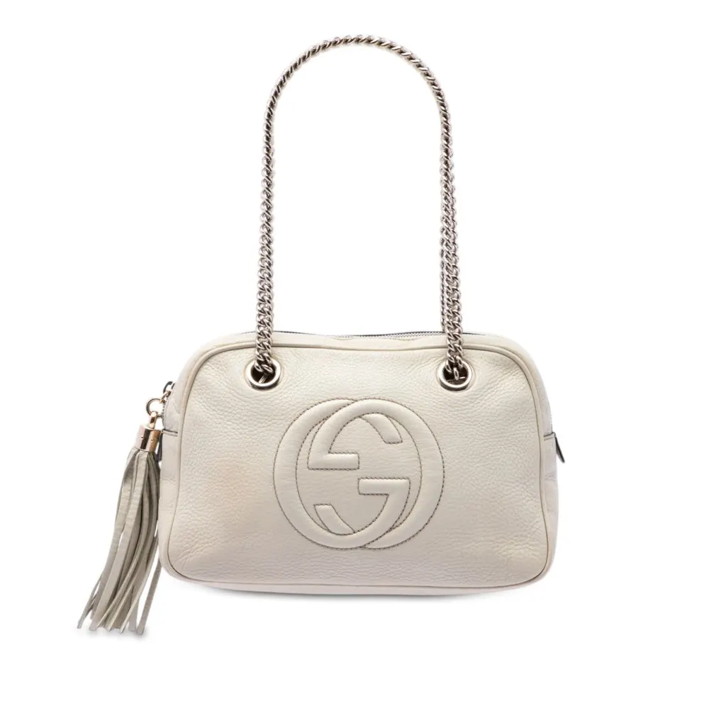 Gucci Leather Soho Chain Zip Shoulder Bag White Leather Very good - Front View