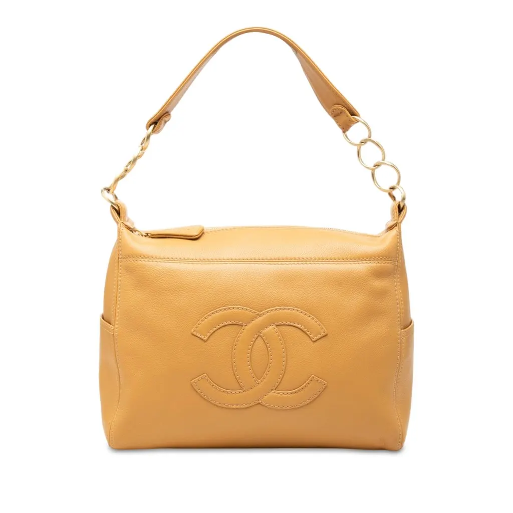 Chanel CC Calfskin Chain Shoulder Bag Brown Leather Very good - Front View