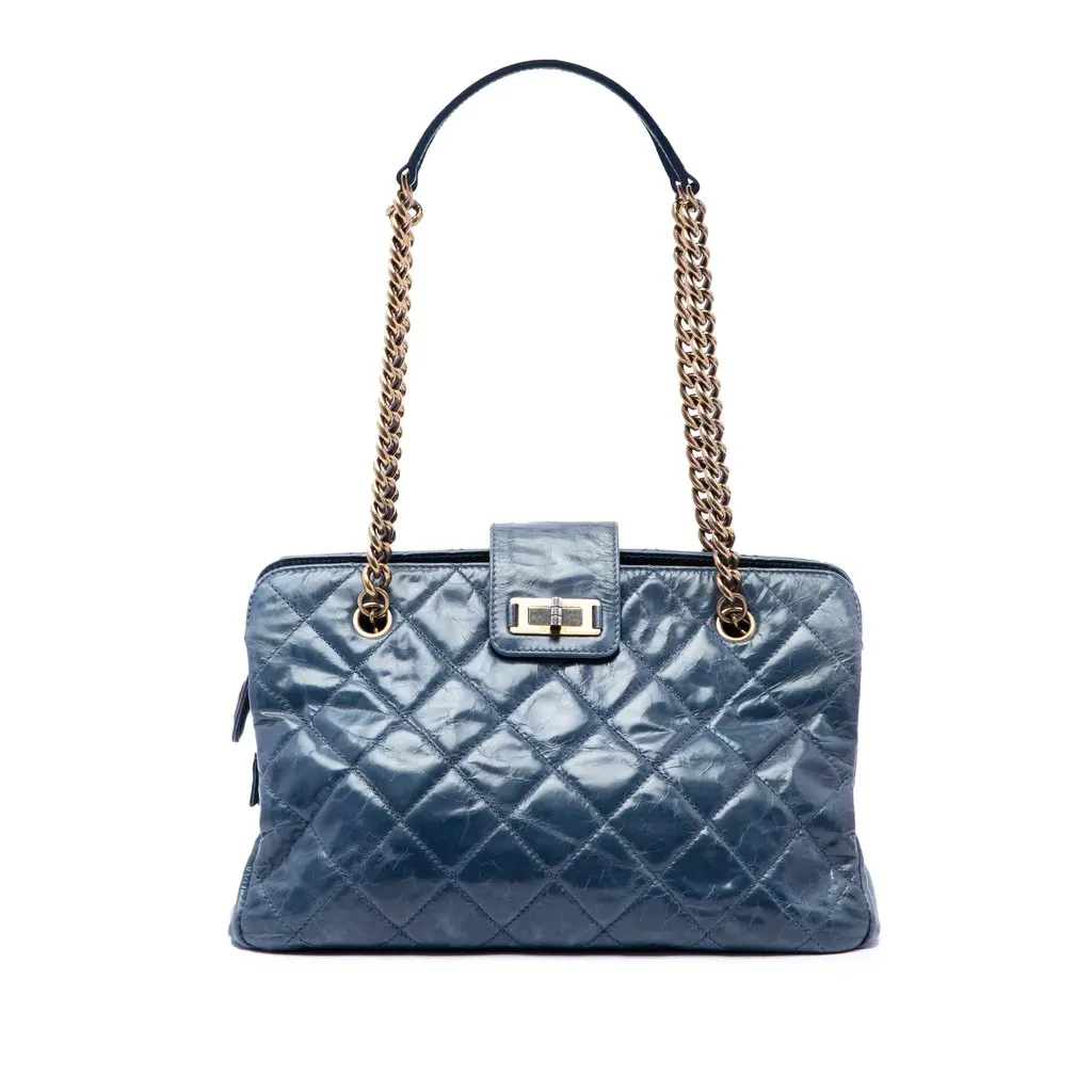 Chanel Quilted Aged Calfskin Reissue 2.55 Shoulder Bag Blue Leather Very good - Front View