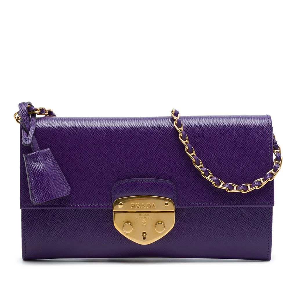 Prada Saffiano Sound Lock Wallet on Chain Purple Leather Very good - Front View