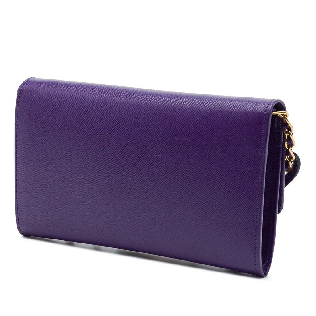 Prada Saffiano Sound Lock Wallet on Chain Purple Leather Very good - Back View
