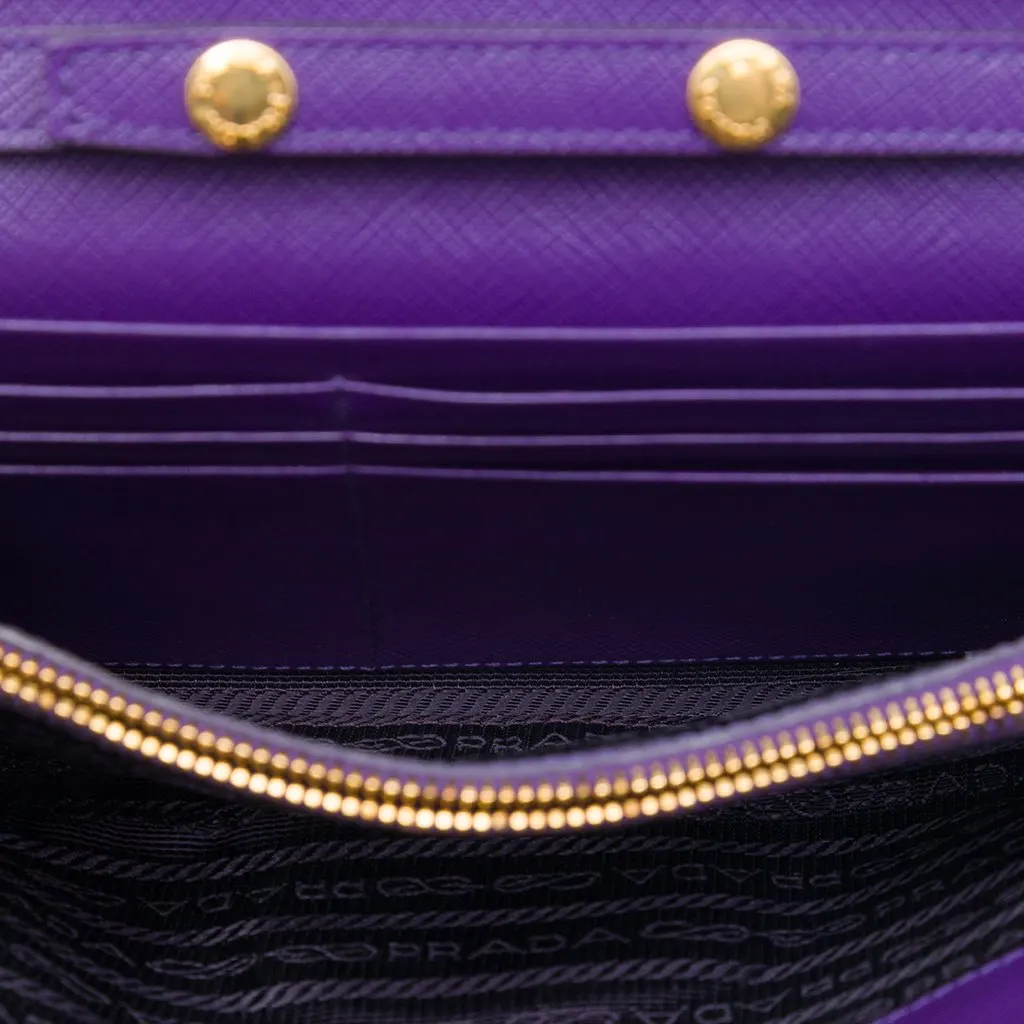 Prada Saffiano Sound Lock Wallet on Chain Purple Leather Very good - Model View