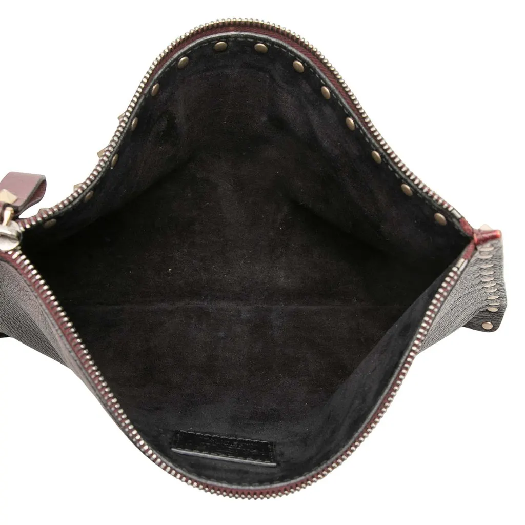 Valentino Grained Calfskin Rockstud Camouflage Zip Clutch Red Leather Very good - Model View